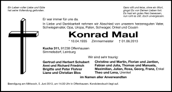 Traueranzeige von Konrad Maul von Hersbrucker Zeitung